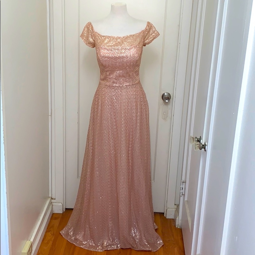 Blush pink capped sleeve gown